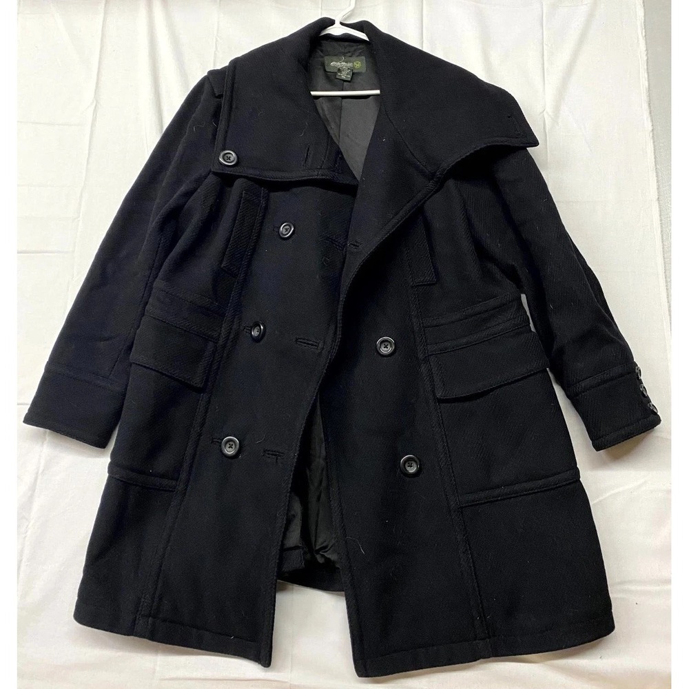 Eddie Bauer Pea Coat Womens 2XL Black Flap Pockets Double Breasted Long Sleeve